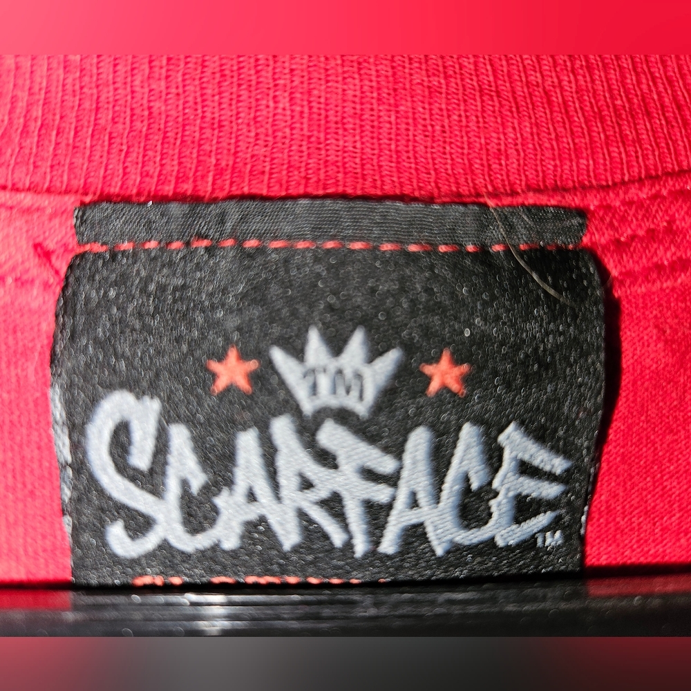 Vintage Scareface Red / Black / White Felt Tony Montana T Shirt (Size 3XL)